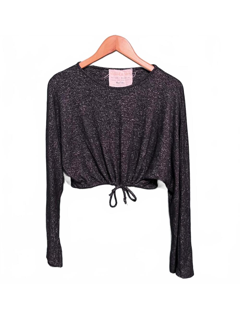Washed & Worn by Planet Blue Boho Cropped Long Sleeve Top Gray Shimmer Size S